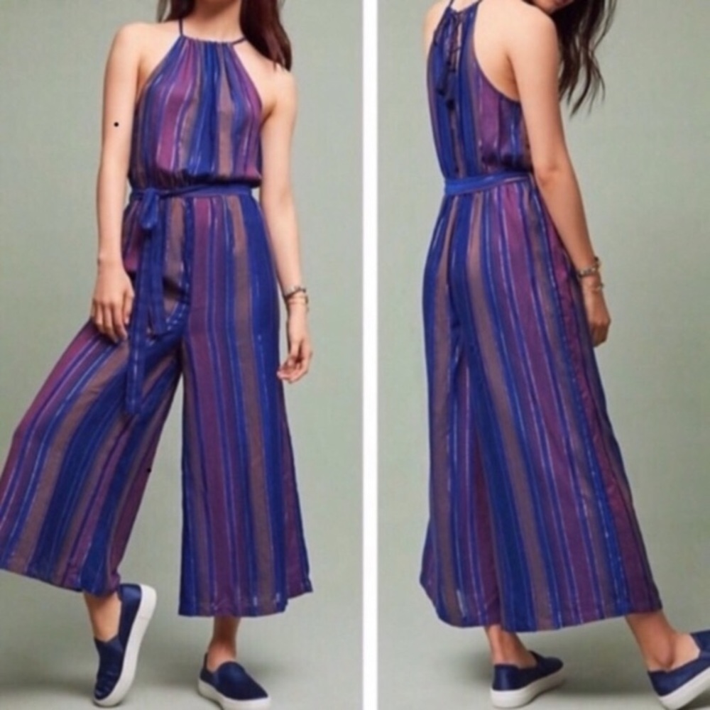 Anthropologie Cleobella jumpsuit Purple Metallic Sz 10 No Belt